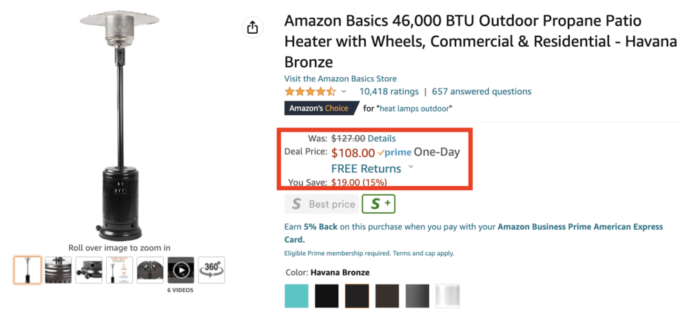 Amazon Basics 46,000 BTU Outdoor Propane Patio Heater