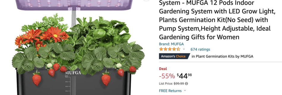 Herb Garden Hydroponics Growing System - MUFGA 12 Pods Indoor Gardening System with LED Grow Light, Plants Germination Kit(No Seed) with Pump